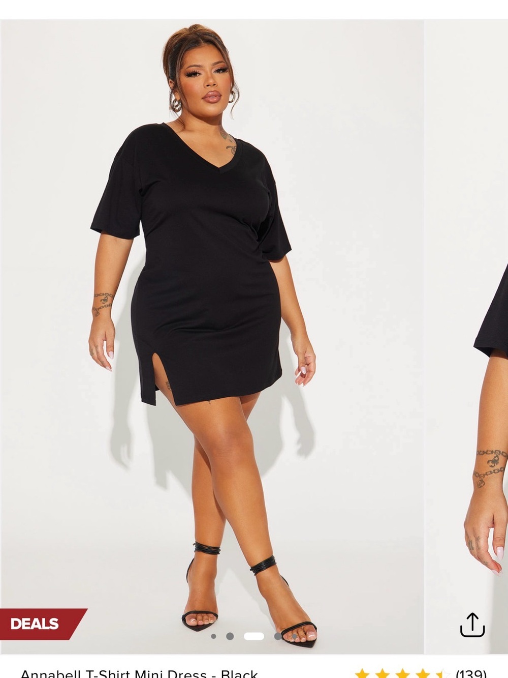 Fashion Nova Black V-Neck T-Shirt Mini with Side Slit